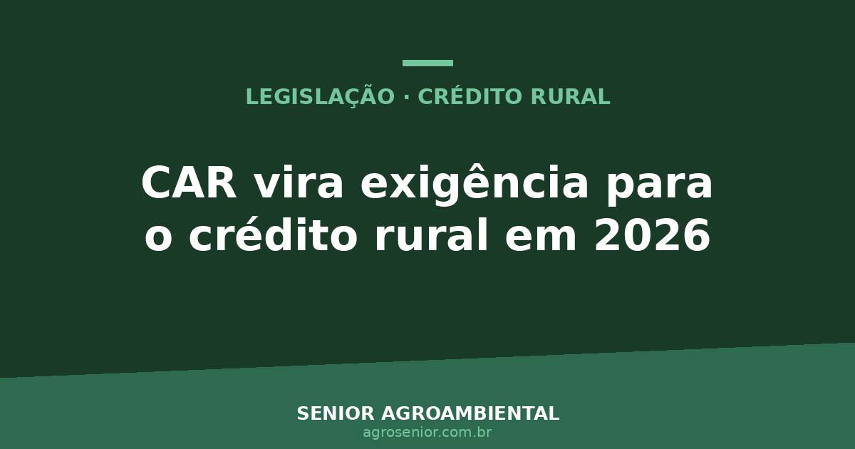 Crédito rural exige CAR em 2026: regularize antes de perder o Plano Safra